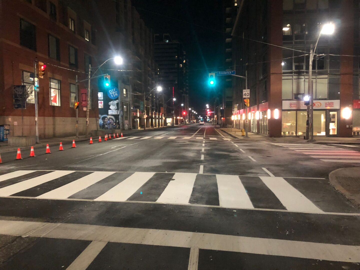 A picture of the zebra crossing lines at the college road