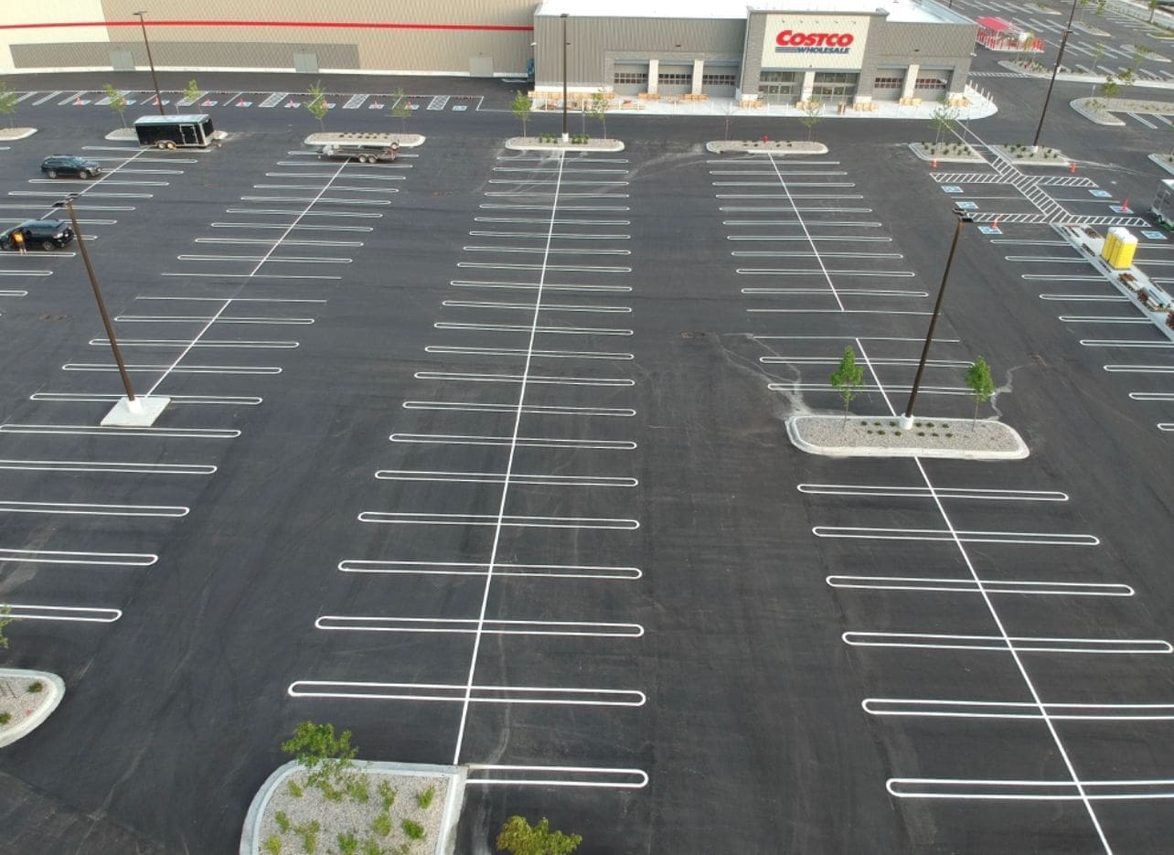 A drone shot of the line markings at the costco