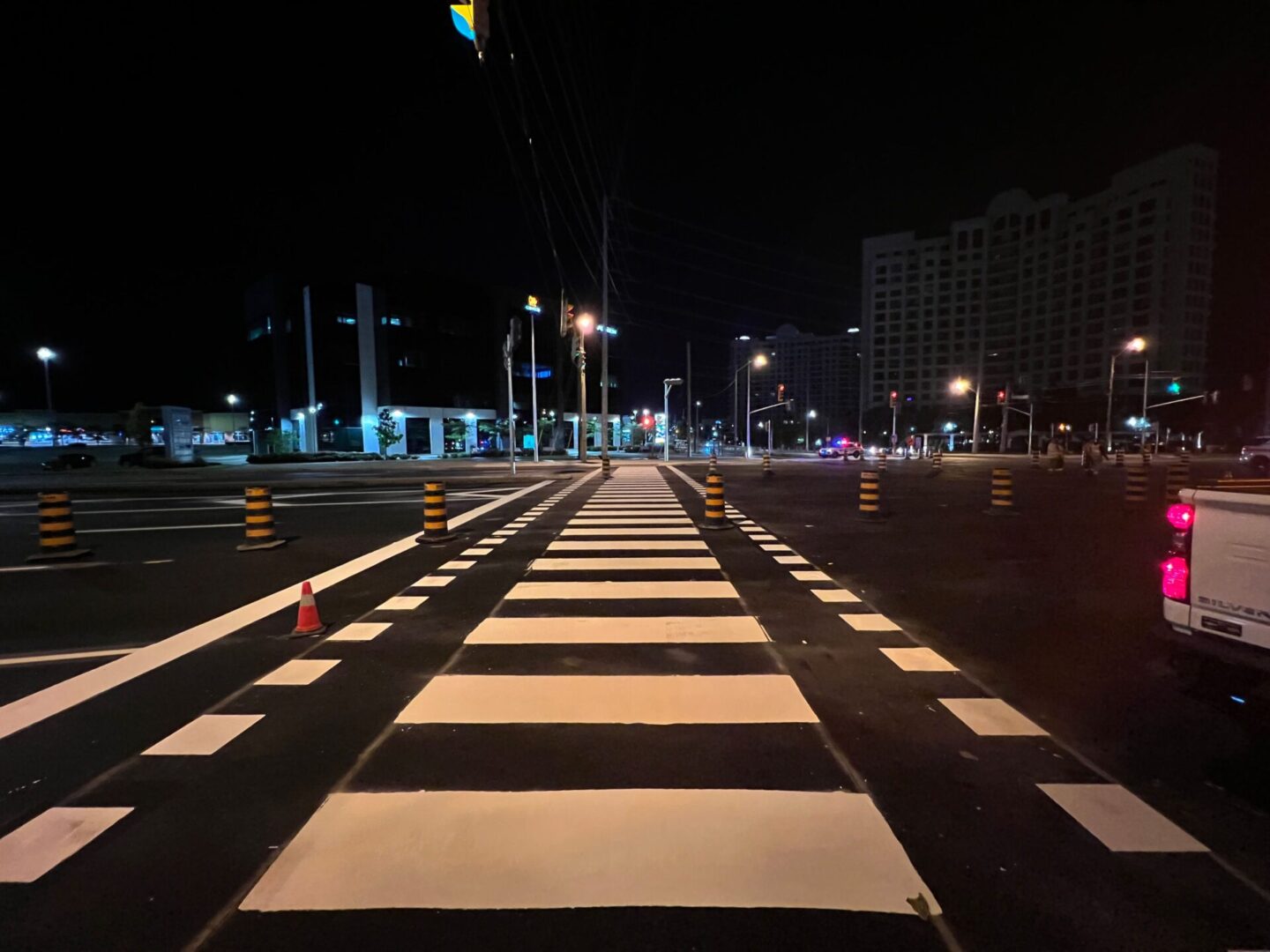 An empty road with road block cones