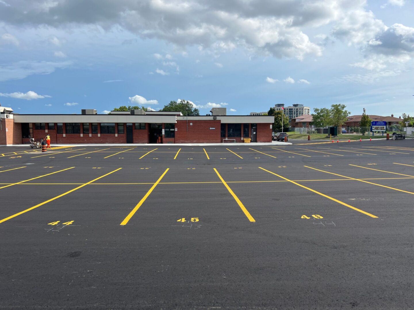 The yellow color markings at the school for parking space