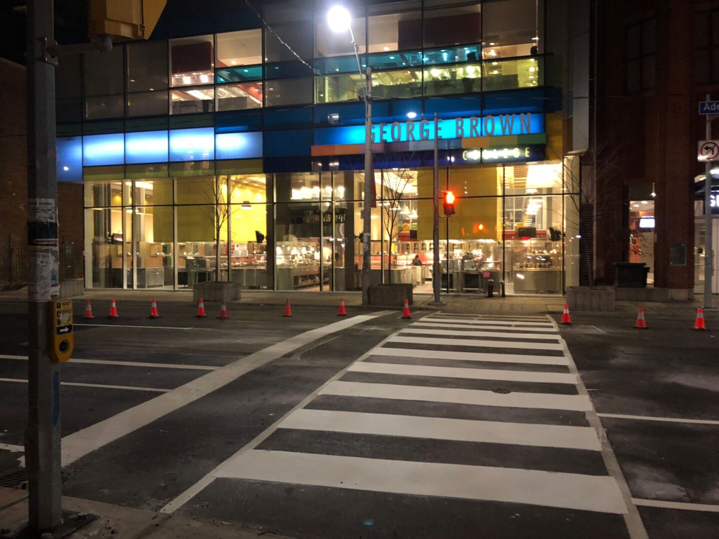 The zebra crossing marking at the restaurant with cones